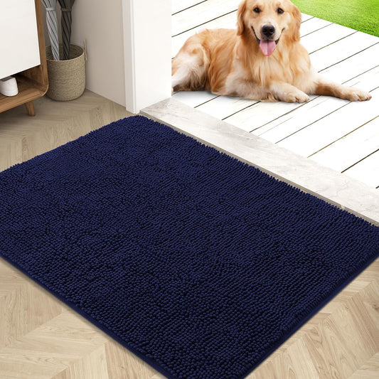 OLANLY Dog Door Mat for Muddy Paws, Absorbs Moisture and Dirt, Absorbent Non-Slip Washable Mat, Quick Dry Microfiber, Mud Mat for Dogs, Entry Indoor Door Mat for inside Floor(40X32 Inches, Navy Blue)