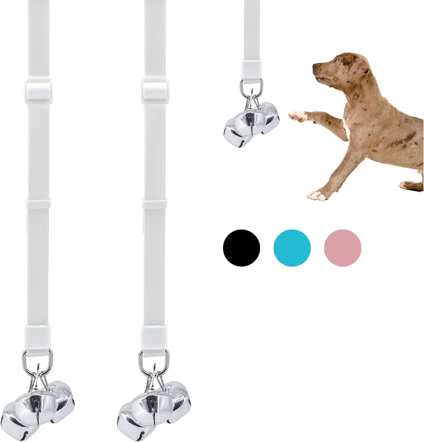 SVD.PET [2-Pack Puppy Bell Doorbells, Dog Bells for Potty Training, Attach to Doorknob or Anywhere near the Door, Length and Height Adjustable (White)