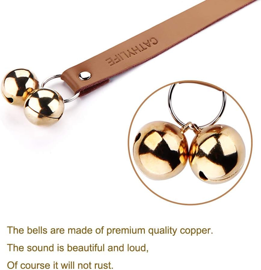 Leather Dog Doorbells for Door Knob/Potty Training/Go Outside, Length Adjustment Copper Dog Bell, Housetraining Hanging Bell, Brown Leather Silver Bells.