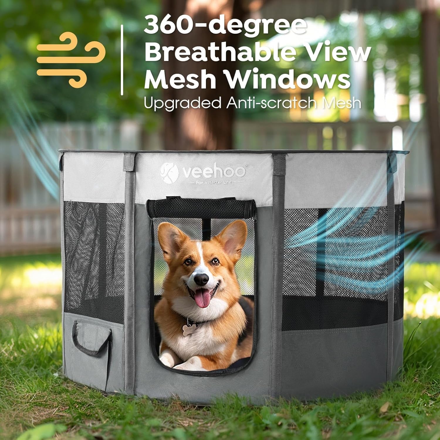 Veehoo Dog Playpen, Foldable Portable Puppy Dog Playpen, Anti-Collapse Pet Dog Play Pen Indoors, Cat Crate Cage Dog Kennel, Dog Playpen Outdoor Tent with Carring Case，CWWL2416CP