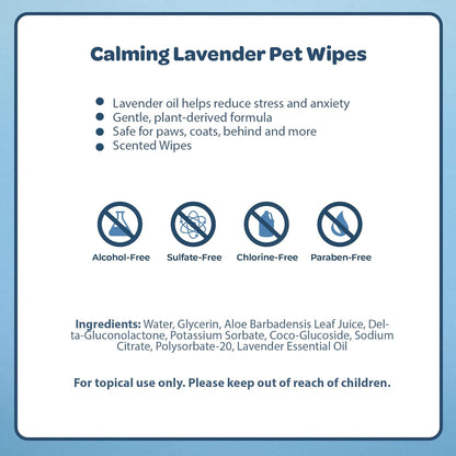 Best Pet Supplies 8" X 9" Pet Grooming Wipes for Dogs & Cats, 100 Pack, Plant-Based Deodorizer for Coats & Dry, Itchy, or Sensitive Skin, Clean Ears, Paws, & Butt - Calming Lavender