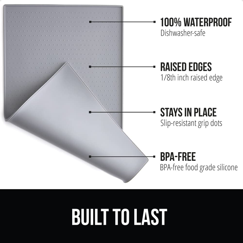 Gorilla Grip 100% Waterproof Raised Edge BPA Free Silicone Pet Feeding Mat, Dog Cat Food Mats Contain Spills Protects Floors, Placemats for Cats and Dogs Water Bowl, Pets Accessories 23X15 Blue