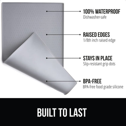 Gorilla Grip 100% Waterproof Raised Edge BPA Free Silicone Pet Feeding Mat, Dog Cat Food Mats Contain Spills Protects Floors, Placemats for Cats and Dogs Water Bowl, Pets Accessories 28X18 Cream