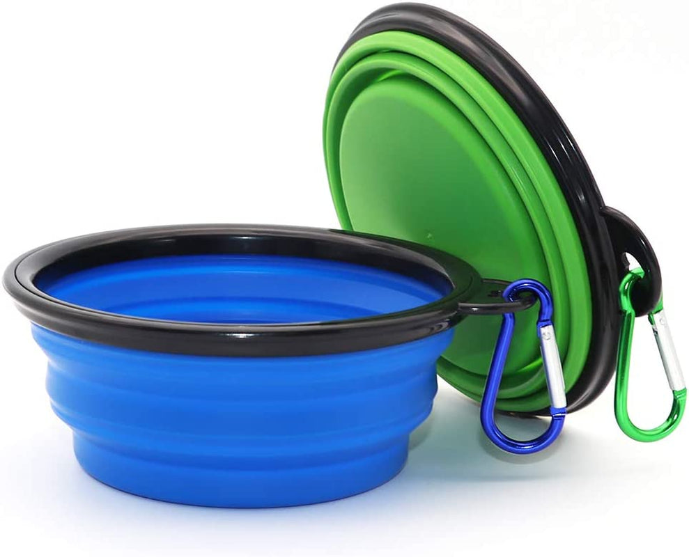 Dog Bowl Pet Collapsible Bowls, 2 Pack Collapsible Dog Water Bowls for Cats Dogs, Portable Pet Feeding Watering Dish for Walking Parking Traveling with 2 Carabiners (Large, Green+Purple)