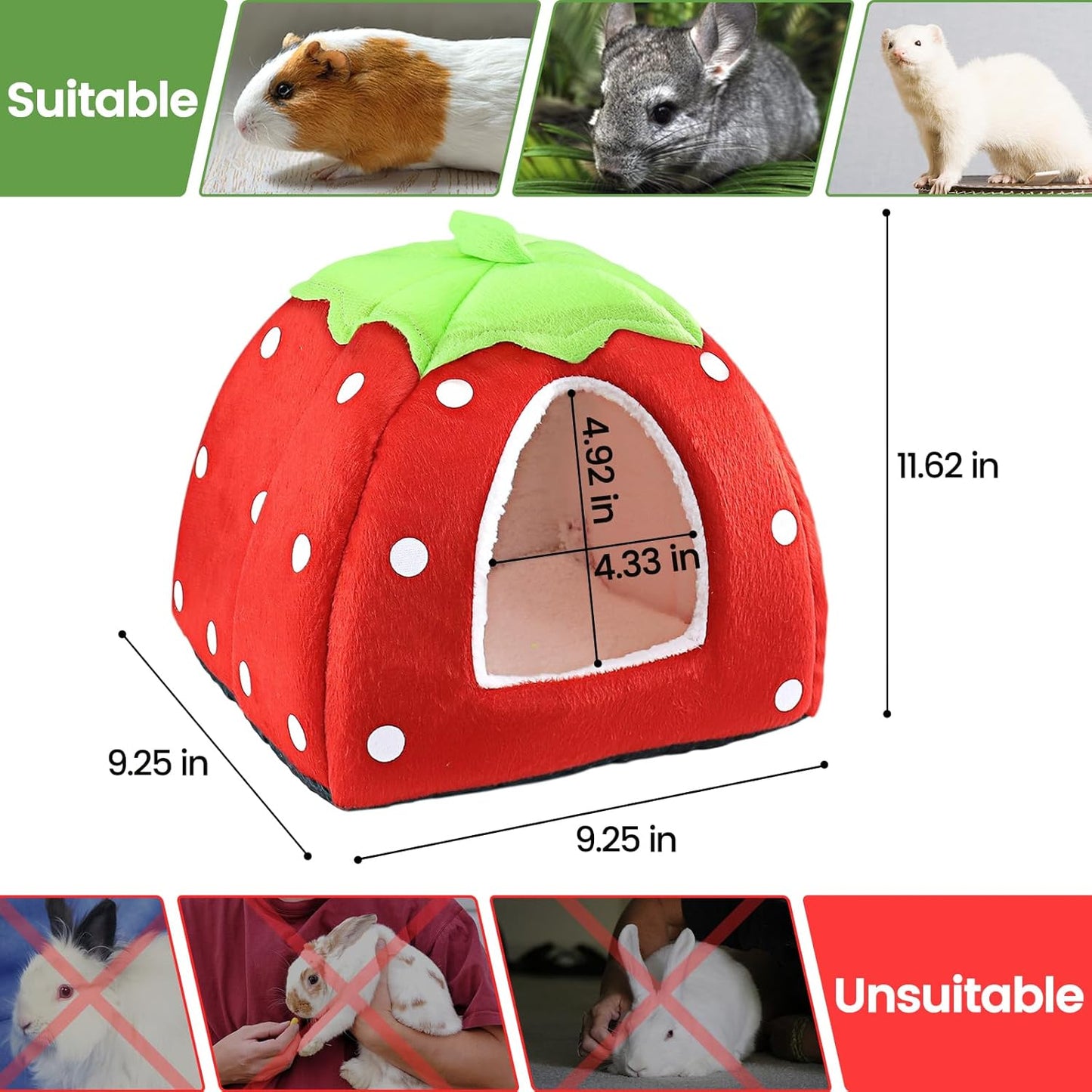 Guinea Pig Bed Rabbit Hideout Warm Fleece Cuddle Cup Washable Winter Sleeping House for Small Pet/Ferret/Chinchilla/Bunny (Strawberry Style)