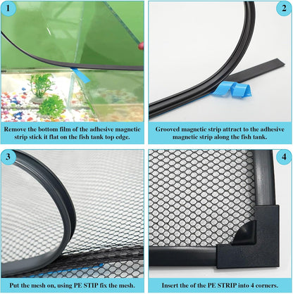 Magnetic Aquarium Lid, Max Size 39" x 19" Fish Tank Cover, DIY Aquarium Anti-Jumping Net Hood Set, Adjustable Mesh Screen Netting for Fish Tank Screen Top Cover