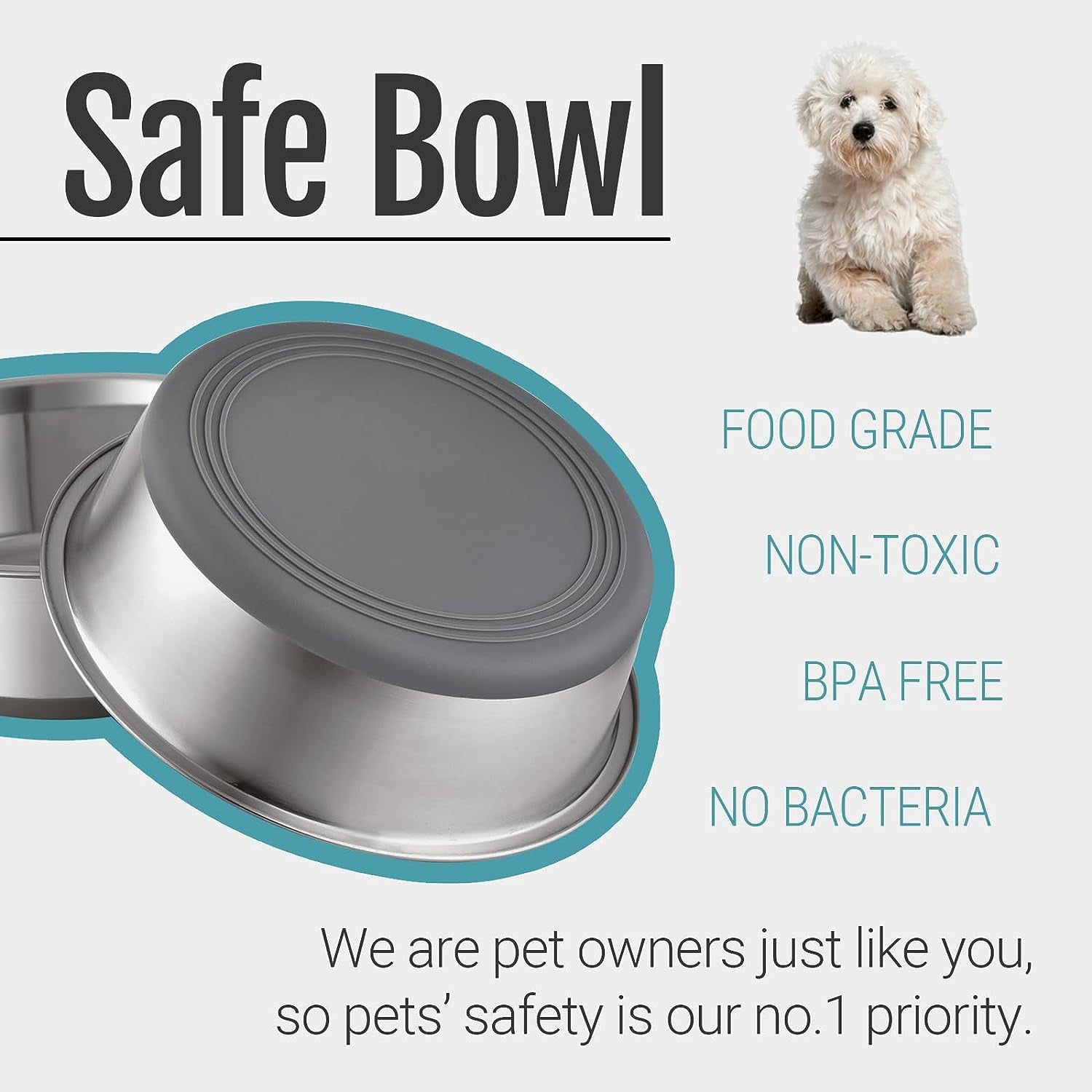 PEGGY11 Stainless Steel Metal Dog Bowls, Nonslip Rubber Bottom, Dishwasher Safe, Easy to Clean - 2 Pack, Each Holds 7.6 US Cup