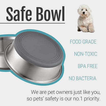 PEGGY11 Stainless Steel Metal Dog Bowls, Nonslip Rubber Bottom, Dishwasher Safe, Easy to Clean - 2 Pack, Each Holds 11.4 US Cup