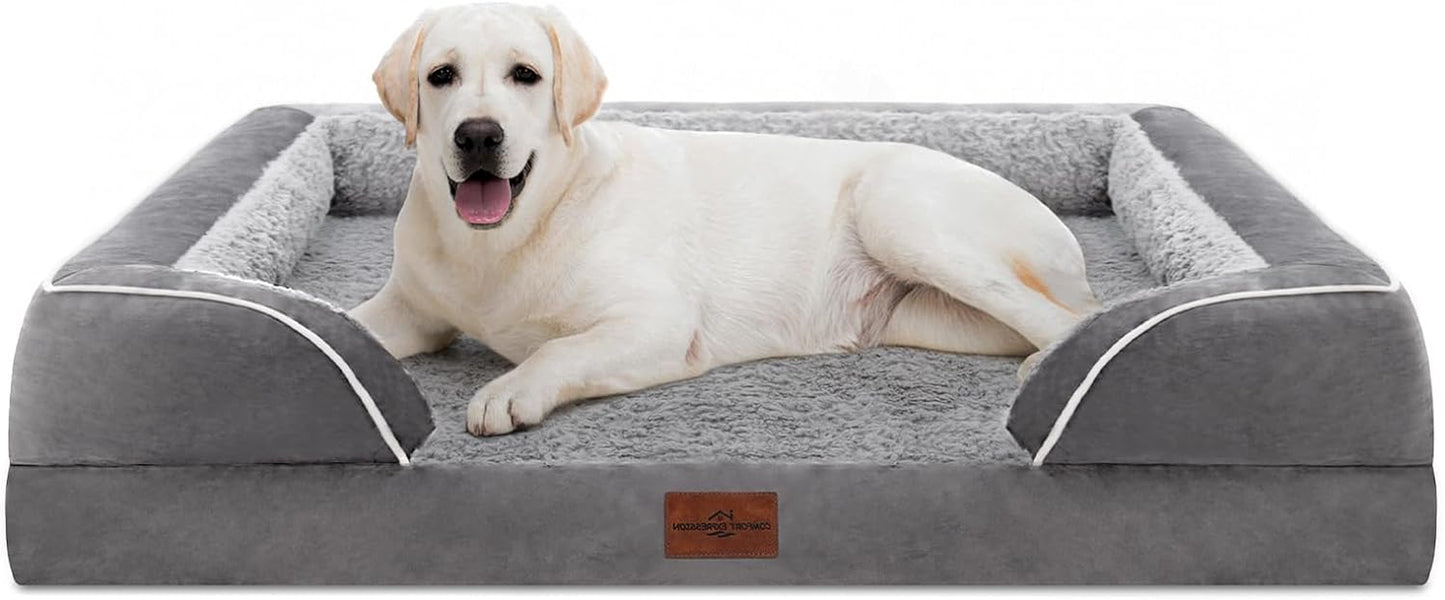 Jumbo Dog Bed for Extra Large Dogs, Waterproof Orthopedic Dog Bed, Jumbo Breed Dog Bed, PV Washable Dog Sofa Bed with Removable Cover & Non-Slip Bottom(Jumbo,Grey)