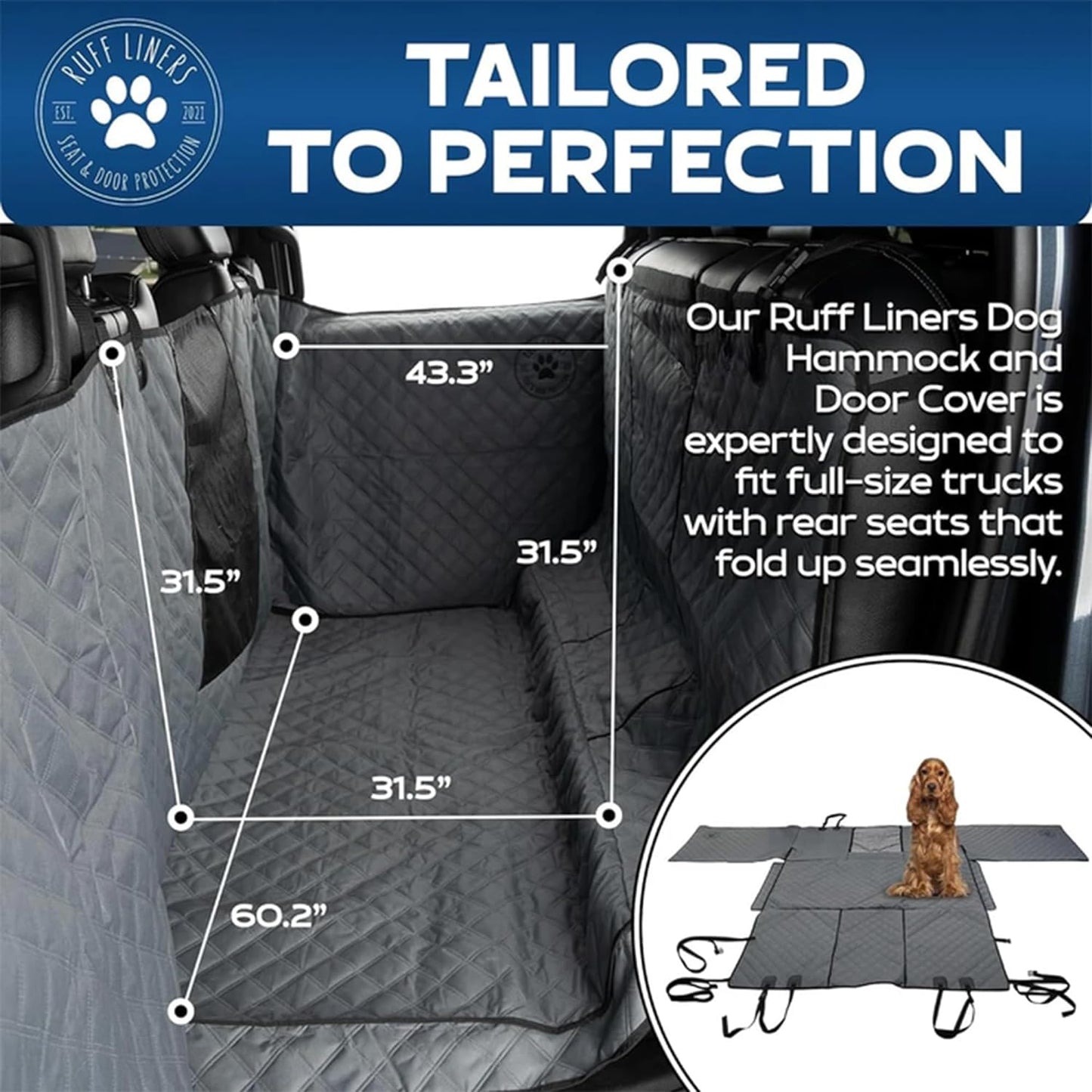 Truck Back Seat Cover for Dogs - Dog Hammock for Truck with Door Protection, Dog Seat Cover for Back Seat of Full Size Crew Cab Trucks with Fold up Seats