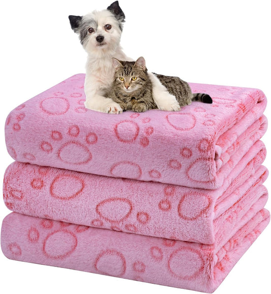 Dono 1 Pack 3 Dog Blankets, Soft Fluffy Fleece Pet Blanket Warm Sleep Mat Paw Print Design Puppy Kitten Throw Blanket Doggy Mat, Blanket for Dogs