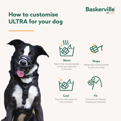 BASKERVILLE ULTRA MUZZLE - Patented Humane Design, Breathable, Dog Can Pant and Drink, Adjustable, Padded, Dog Training Muzzle for Small Dogs, Prevents Biting, Wildlife Scavenging (Size 2, Black)