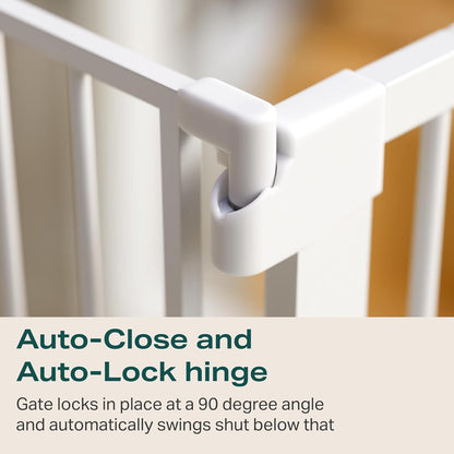 Cumbor 29.7-46" Baby Gate for Stairs, Mom's Choice Awards Winner-Auto Close Dog Gate for the House, Easy Install Pressure Mounted Pet Gates for Doorways, Easy Walk Thru Wide Safety Gate for Dog, White