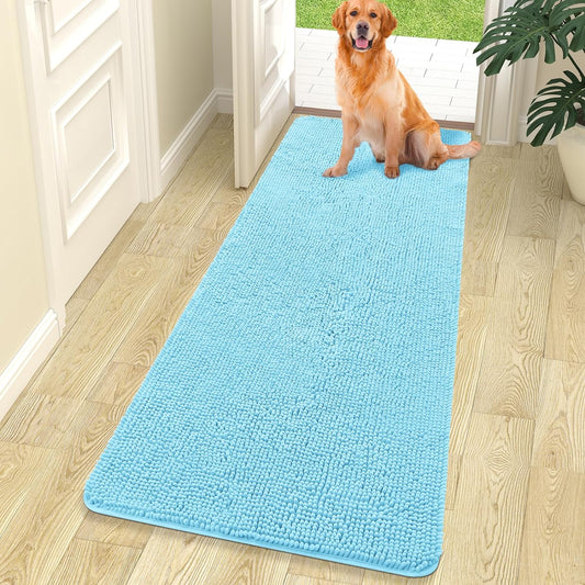 OLANLY Dog Door Mat for Muddy Paws, Absorbs Moisture and Dirt, Absorbent Non-Slip Washable Mat, Quick Dry Microfiber, Mud Mat for Dogs, Entry Indoor Door Mat for inside Floor(70X24 Inches, Blue)