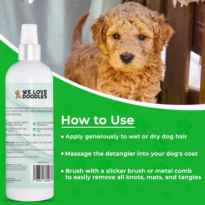 We Love Doodles Dog Detangler Spray - Leave-In Conditioner for Dogs - Dog Detangling Spray - Dematting Spray for Dogs - Tangle Remover - Made in the USA - Large 16 Fl Oz (Lavender)