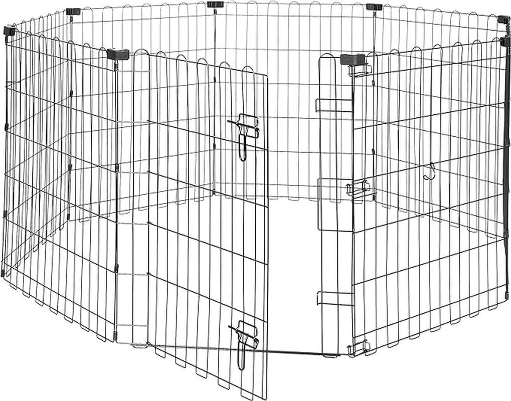 Amazon Basics Foldable Octagonal Metal Exercise Pet Play Pen for Dogs, Fence Pen, Single Door, 60 X 60 X 36 Inches, Medium - 36"H, Metal, Black