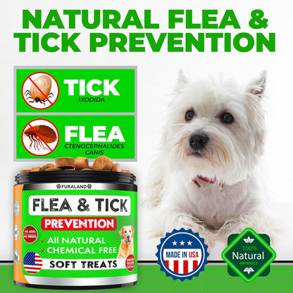 Flea and Tick Prevention for Dogs Pills - Dog Flea and Tick Treatment Chewable - Oral Flea Treatment Dogs - Dog Flea & Tick Control Chewables - Natural Flea and Tick Chewables for Dogs - Made in USA