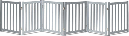 LZRS Solid Hardwood Freestanding Pet Gate,Wooden Dog Gates for Doorways,Nature Wood Dog Gates for the House,Dog Gate for Stairs,Freestanding Indoor Gate Safety Fence,Grey,24" Height-6 Panels