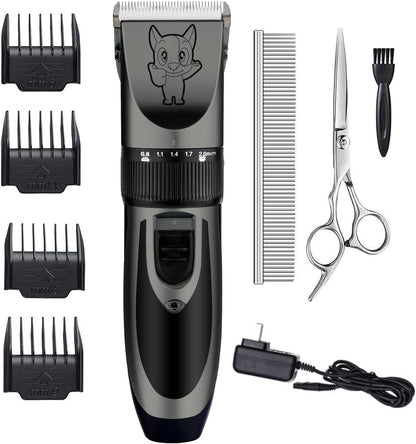 Dog Grooming Kit Clippers, Low Noise, Electric Quiet, Rechargeable, Cordless, Pet Hair Thick Coats Clippers Trimmers Set, Suitable for Dogs, Cats, and Other Pets(Grey)