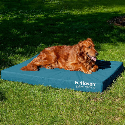 Furhaven Water-Resistant Cooling Gel Dog Bed for Large Dogs W/ Removable Washable Cover, for Dogs up to 95 Lbs - Indoor/Outdoor Logo Print Oxford Polycanvas Mattress - Deep Lagoon, Jumbo/Xl