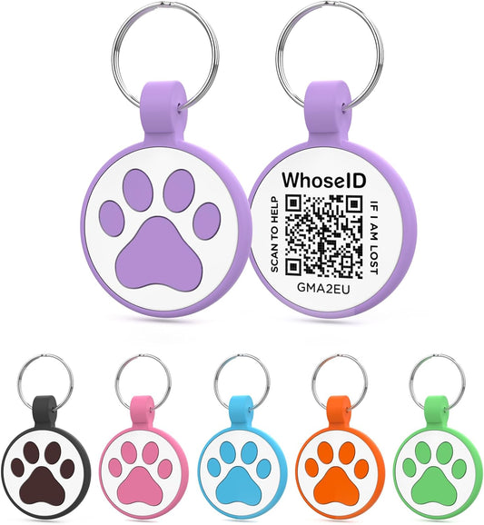 QR Code Cat Tag, Modifiable Online Profile, Multiple Emergency Contact, Silicone Cat Tag, Lightweight, Waterproof, No Jinging, Collar Accessories (Medium to Large Breeds - 1.25", Purple)