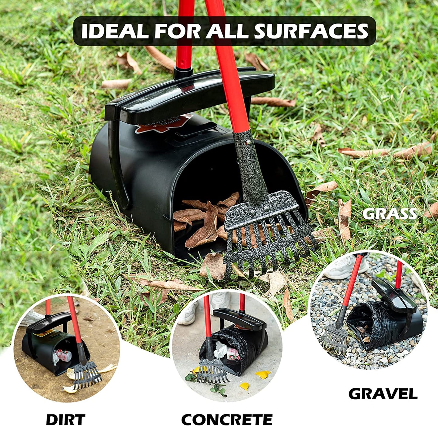 Pooper Scooper Large Swivel Bin & Rake for Large & Small Dogs Non-Breakable Dog Poop Scooper with 20 Waste Bags Easy to Clean Pet Waste Use on Grass, Dirt or Gravel - Pet Supplies