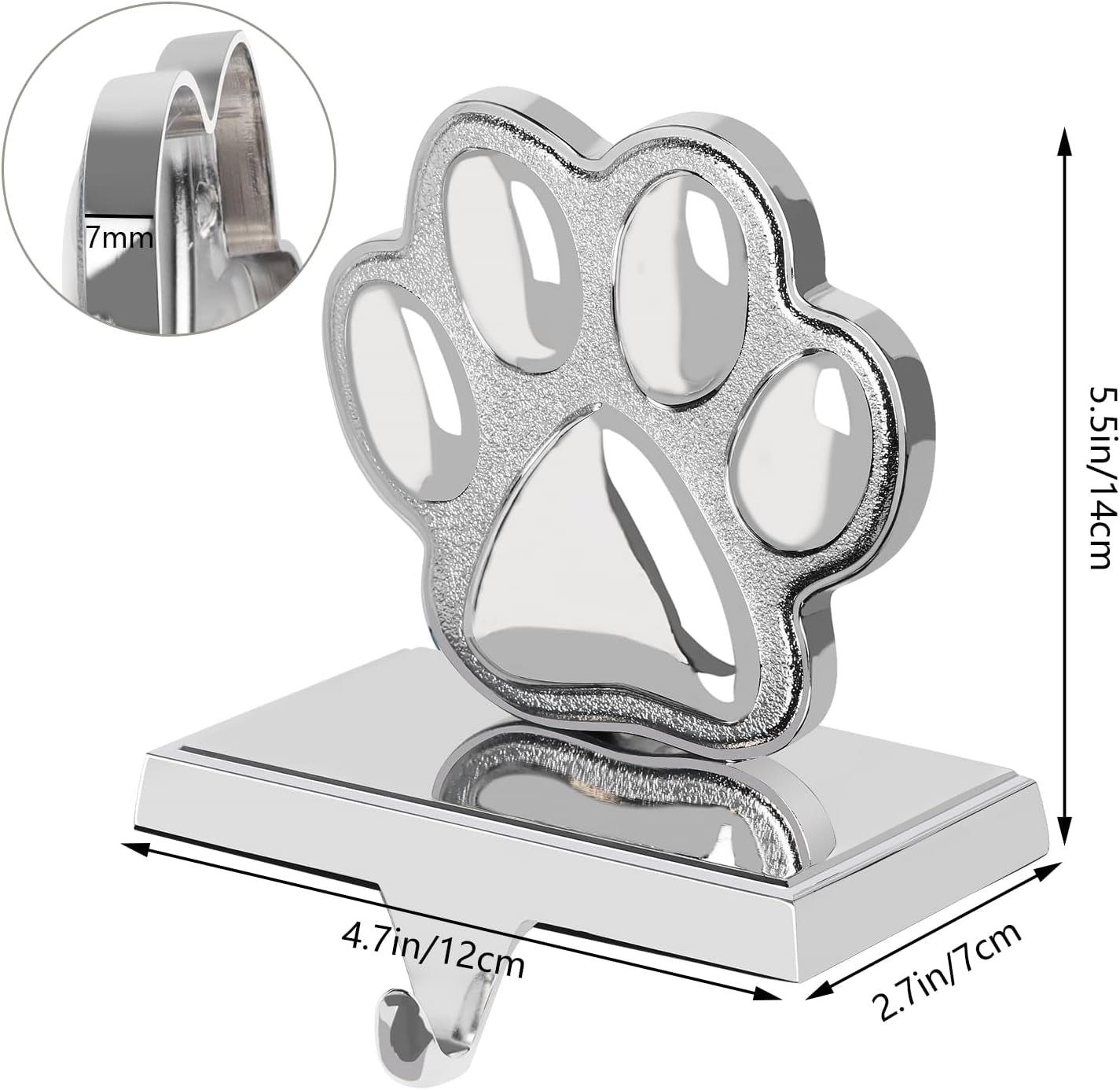 Dog Paw Christmas Stocking Holder, 3D Silver Metal Mantel Pet Paw Stocking Hanger for Christmas Fireplace Mantel Decorations Christmas Holiday Supplies