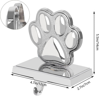 Dog Paw Christmas Stocking Holder, 3D Silver Metal Mantel Pet Paw Stocking Hanger for Christmas Fireplace Mantel Decorations Christmas Holiday Supplies