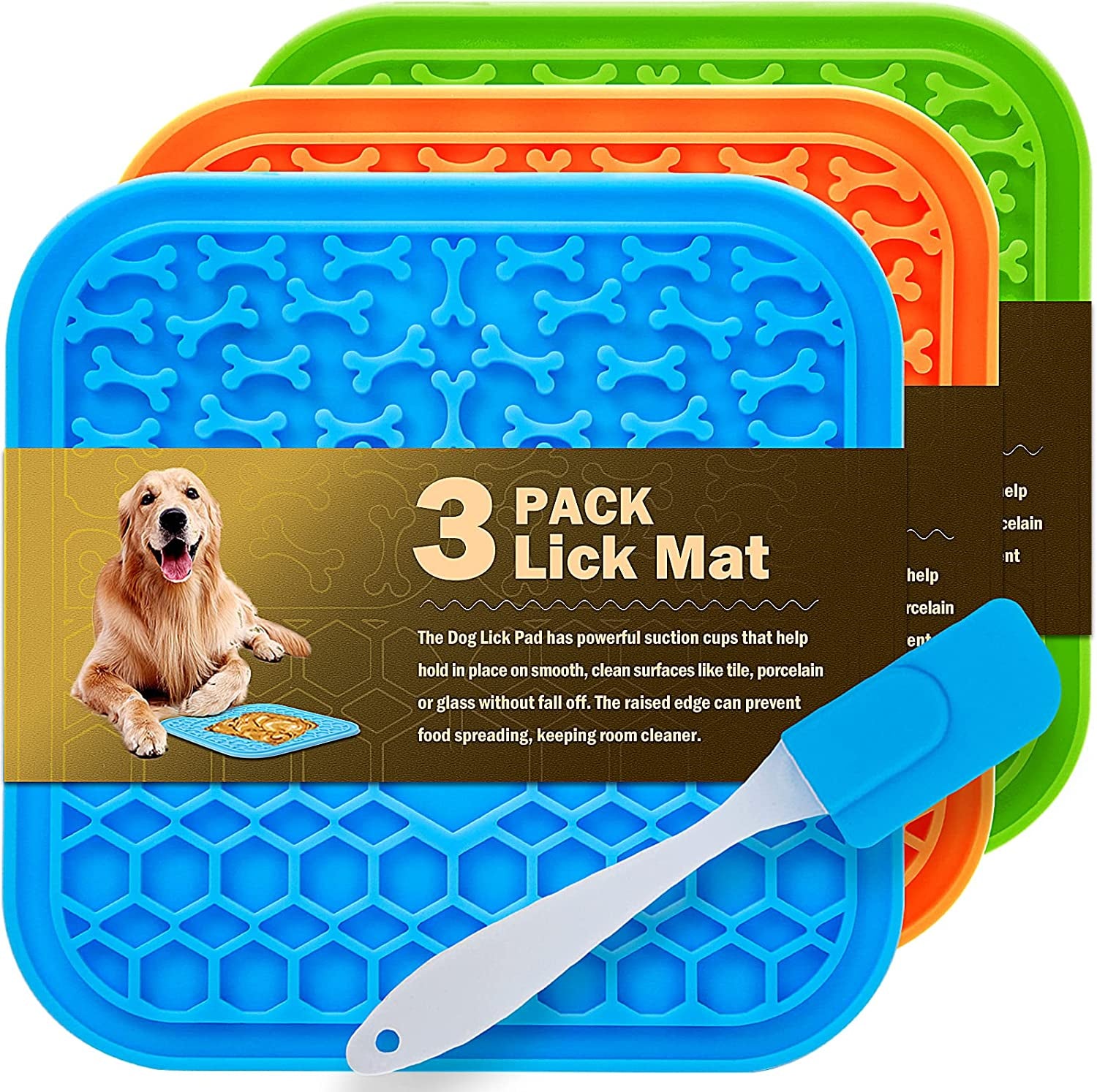 3 Pack Lick Mat for Dogs and Cats, Dog Slow Feeder Bowl Mat for Bathing Grooming Nailing Trimming, Food-Grade, Non-Toxic Dog Feeding Mat, Licking Pad for Dogs Cats