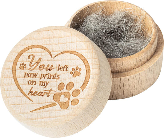 Pet Hair Keepsake Box, Wooden Pet Fur Memorial Box with Pet Paw Engraving Dog Cat Hair Ashes Container Memorial Urn Pet Loss Sympathy Gifts for Pet Lovers Friends