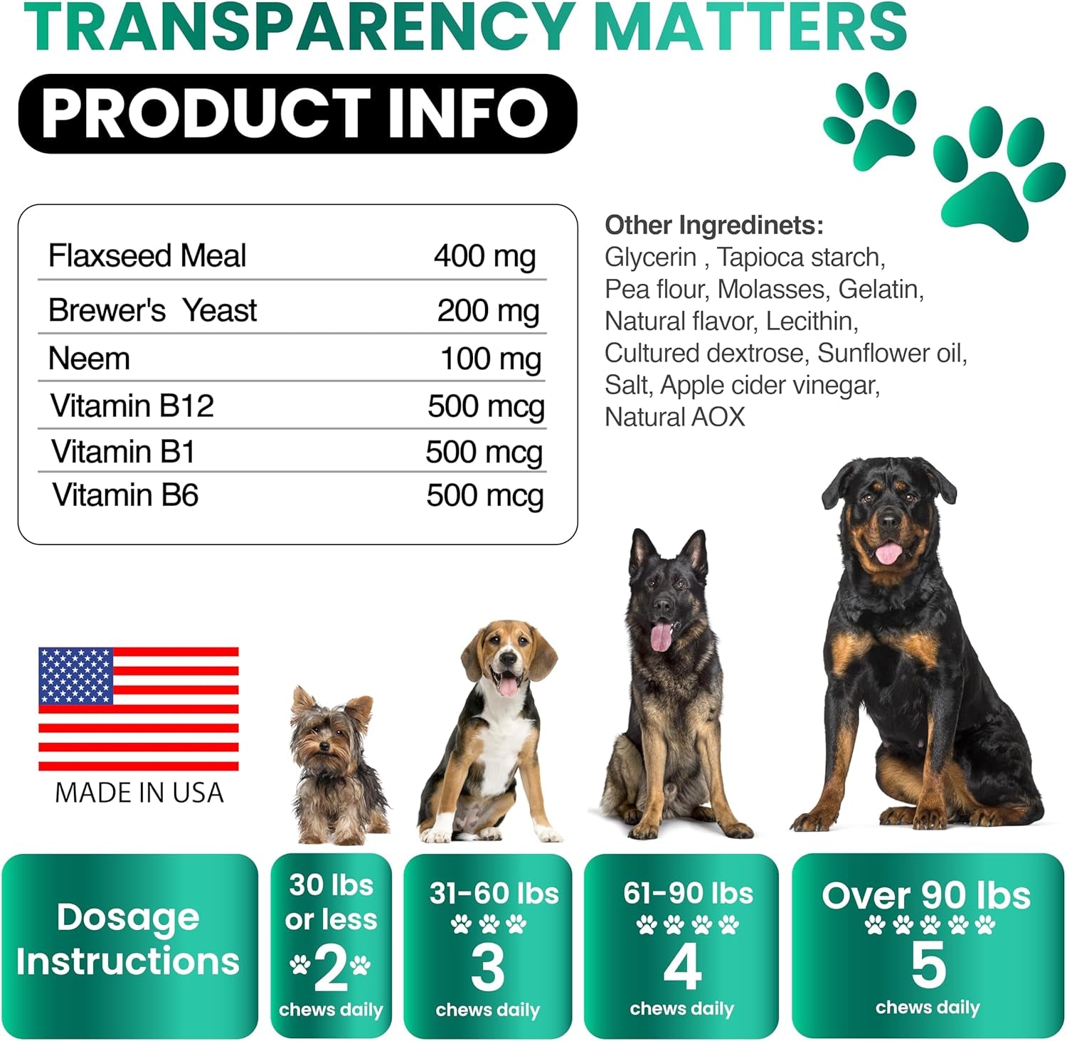 Flea and Tick Prevention for Dogs Chewables - Made in USA - Natural Flea and Tick Chews Supplement for Dogs - Oral Flea Pills for Dogs - Pest Defense - All Breeds and Ages - 120 Soft Tablets