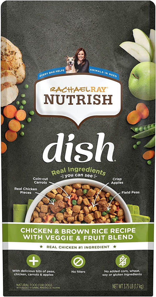 Rachael Ray Nutrish Dish Premium Natural Dry Dog Food, Chicken & Brown Rice Recipe with Veggies & Fruit, 3.75 Pounds