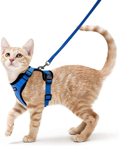 Rabbitgoo Cat Harness and Leash for Walking, Escape Proof Soft Adjustable Vest Harnesses for Cats, Easy Control Breathable Reflective Strips Jacket, Navy Blue, S