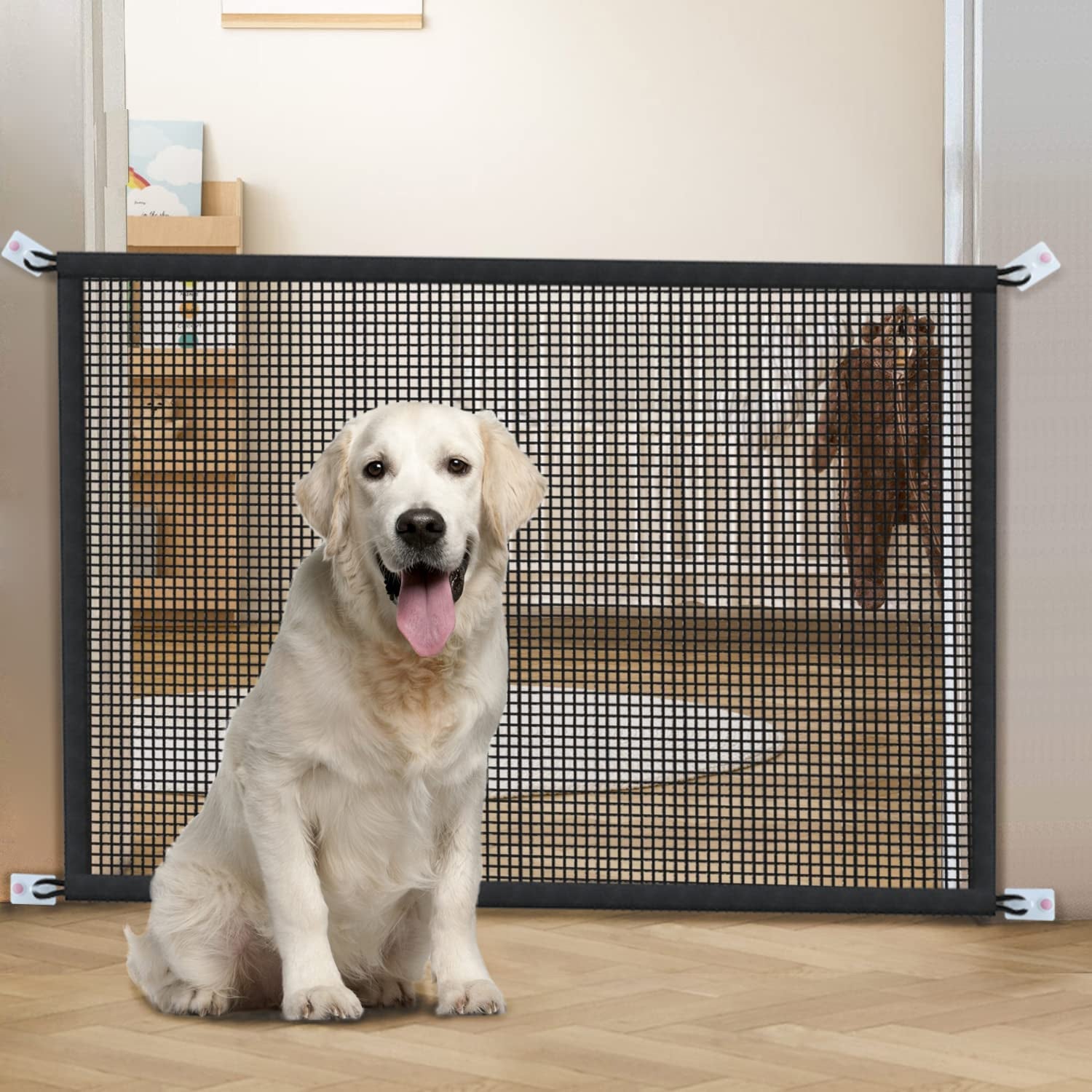 Dog Gate for Stairs Pet Gates for the House: Dogs Screen Mesh Gate for Doorways Stairways Indoor Safety 29 Inch Tall, 50 Inch Wide