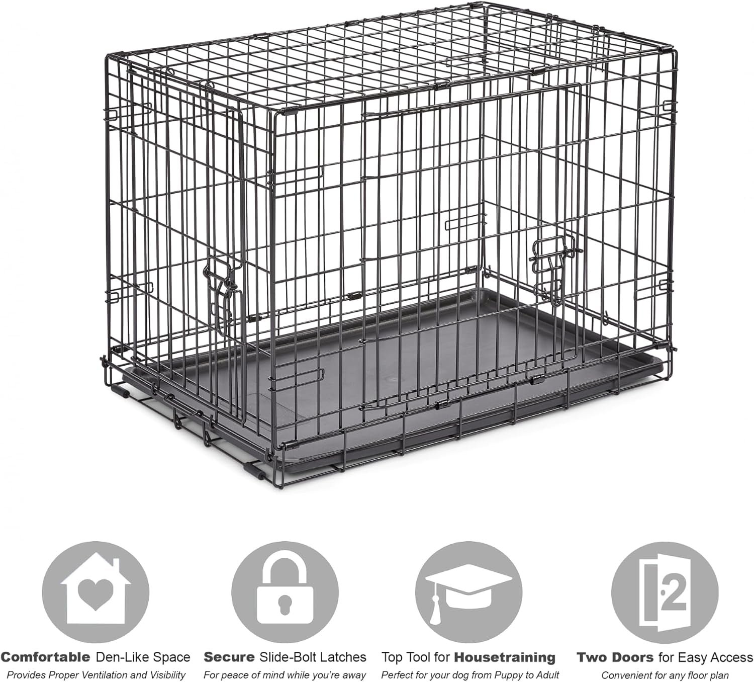 New World Newly Enhanced Double Door New World Dog Crate, Includes Leak-Proof Pan, Floor Protecting Feet, & New Patented Features, 24 Inch