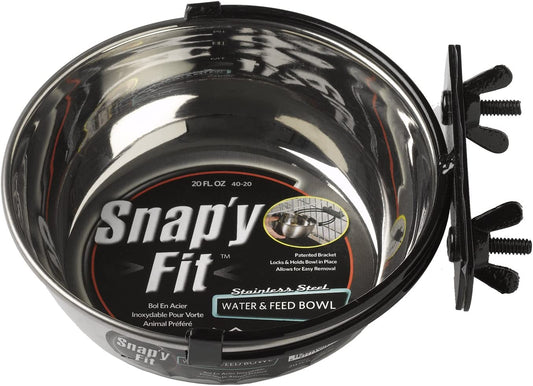 Midwest Homes for Pets Snap'Y Fit Food Bowl | Pet Bowl, 20 Oz. (2.5 Cups) | Dog Bowl Easily Affixes to a Metal Dog Crate, Cat Cage or Bird Cage | Pet Bowl Measures 6L X 6W X 2H Inches,Silver