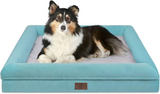 Large Dog Bed, Mint Green Orthopedic Dog Bed, Waterproof Dog Bed with Removable Cover, 4-Sides Removable Bolster Dog Bed with Nonskid Bottom, Washable Dog Beds for Large Dogs