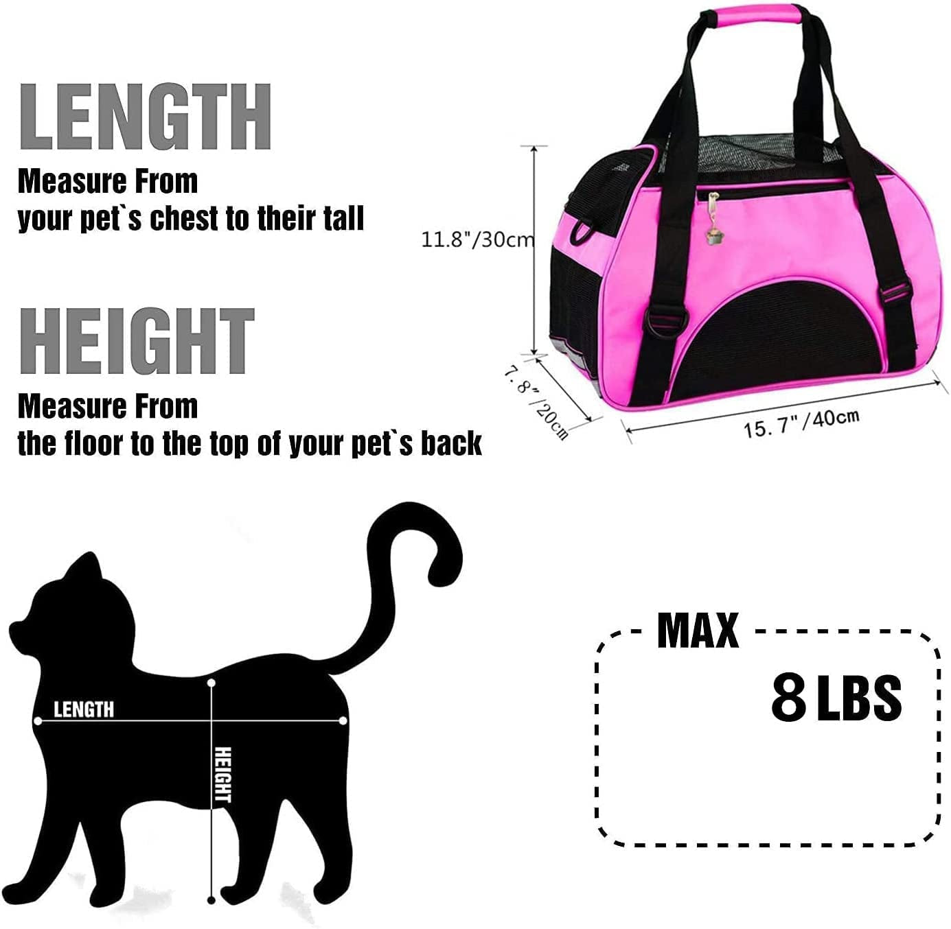 Cat Carrier,Soft-Sided Pet Travel Carrier for Cats,Dogs Puppy Comfort Portable Foldable Pet Bag Airline Approved (Medium-Lightpink)