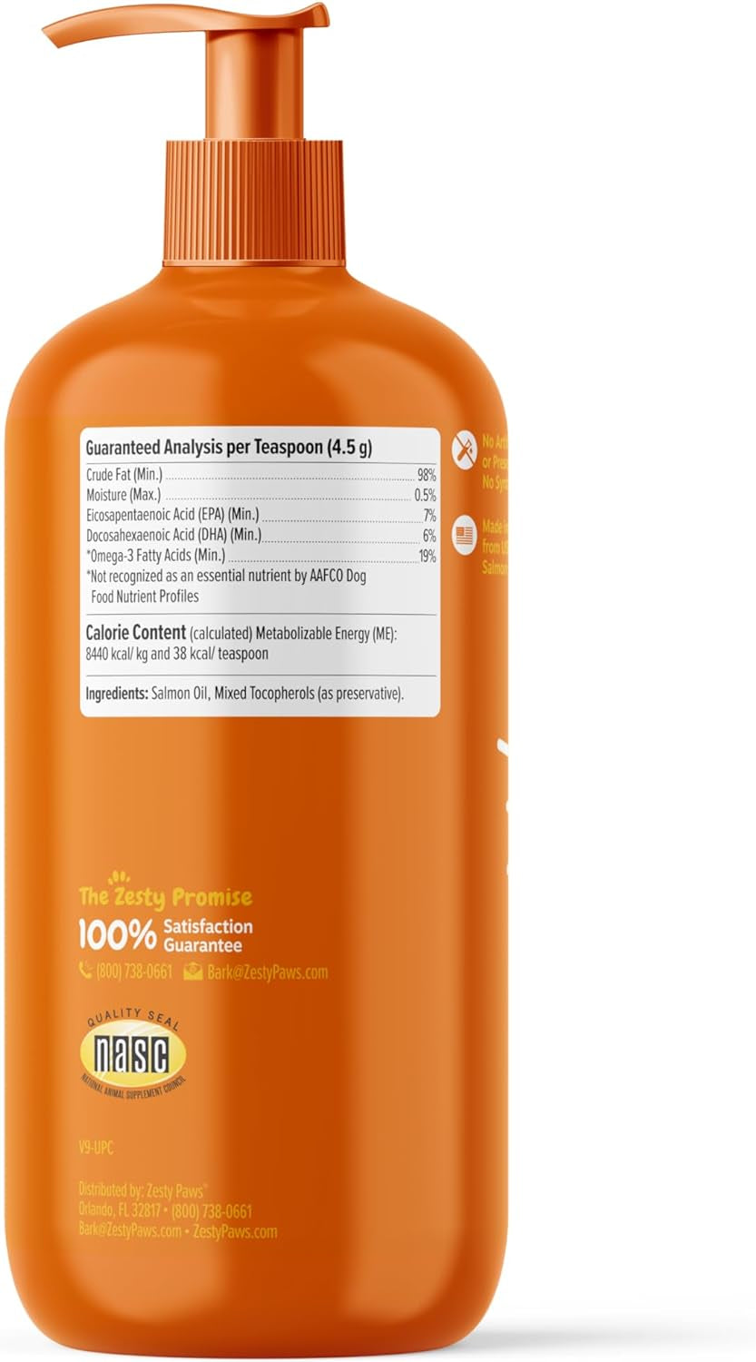 Wild Alaskan Salmon Oil for Dogs & Cats - Omega 3 Skin & Coat Support - Liquid Food Supplement for Pets - Natural EPA + DHA Fatty Acids for Joint Function, Immune & Heart Health 16Oz