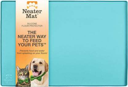 Neater Pet Brands Neater Mat - Waterproof Silicone Pet Bowls Mat - Protect Floors from Food & Water (Aquamarine, 24" X 16" Silicone)