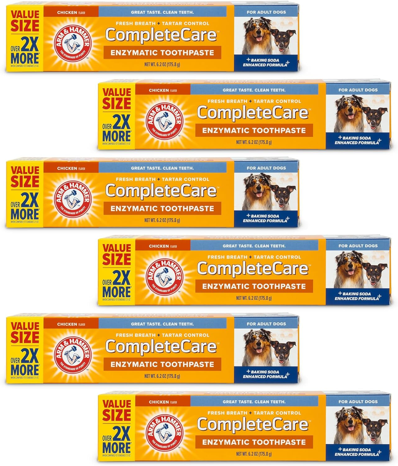 Arm & Hammer Complete Care Enzymatic Dog Toothpaste, 6.2 Oz - 6 Pack | Dog Toothpaste for Puppies and Adult Dogs, Arm and Hammer Toothpaste for Dogs | Pet Dental Care for Clean Dog Teeth