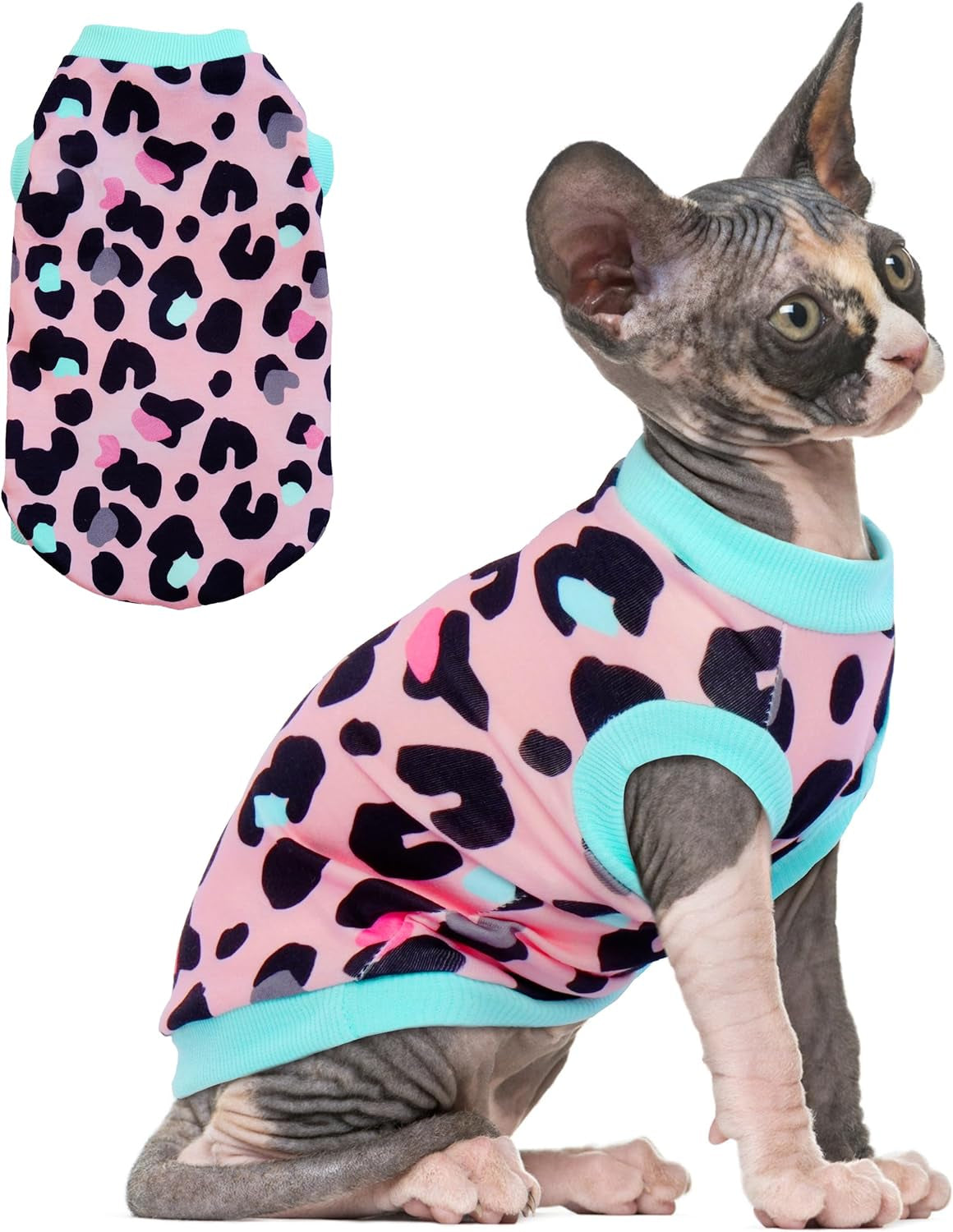 PUMYPOREITY Sphynx Cat Clothes, Stretchy Cat Sweater, Soft Hairless Cats Shirt, Pullover Cat Pajamas, Cat Turtleneck for Sphynx Cornish Rex, Devon Rex, Pink, 2XL