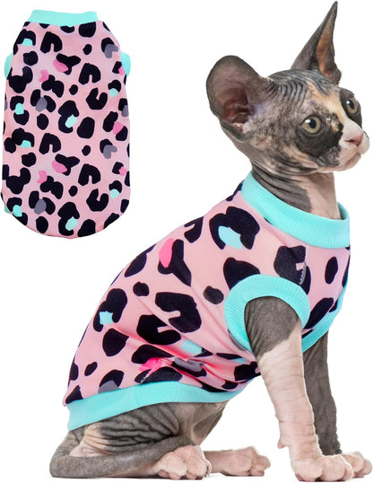 PUMYPOREITY Sphynx Cat Clothes, Stretchy Cat Sweater, Soft Hairless Cats Shirt, Pullover Cat Pajamas, Cat Turtleneck for Sphynx Cornish Rex, Devon Rex, Pink, L