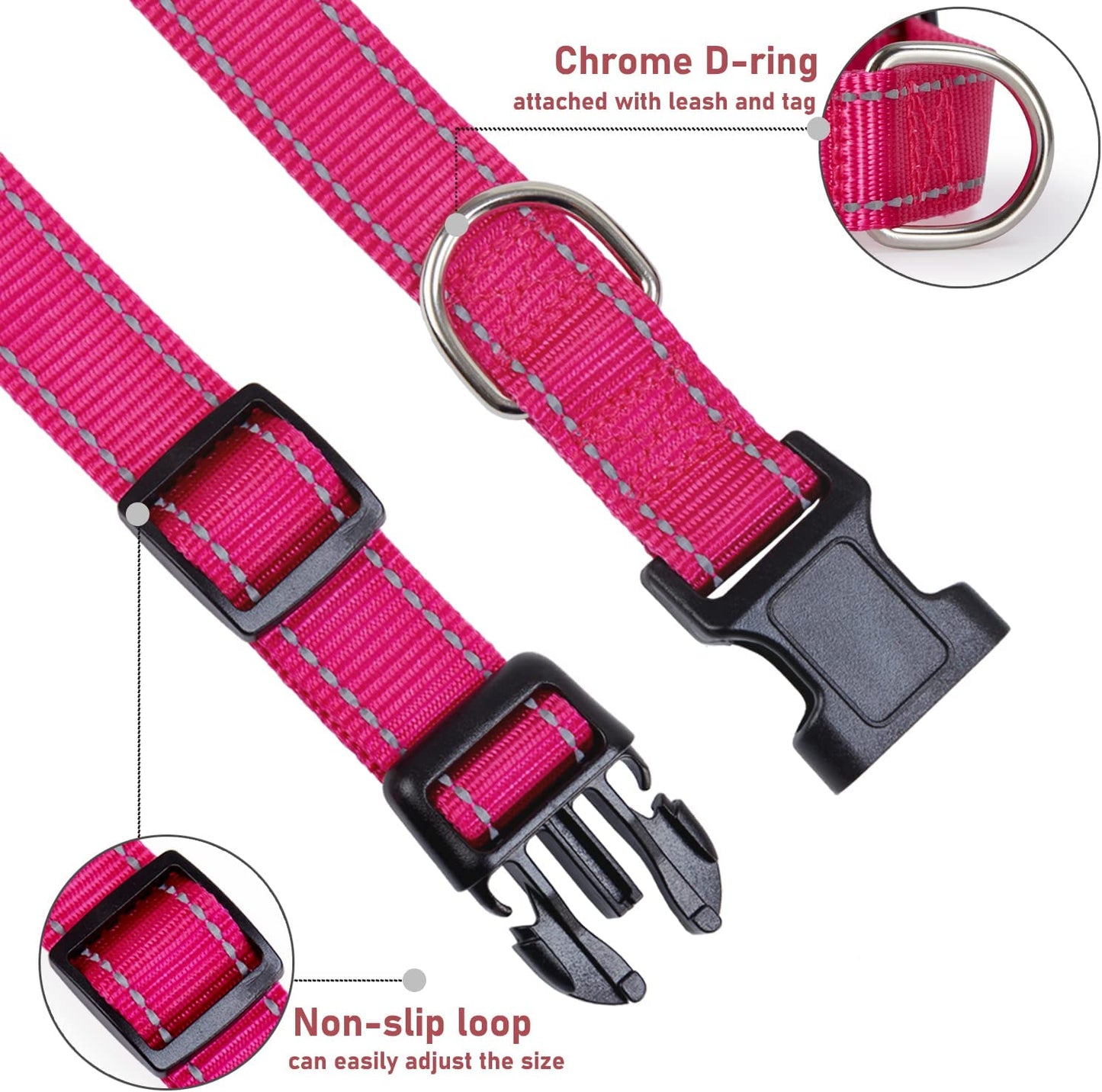 Reflective Dog Collar with Buckle Adjustable Safety Nylon Collars for Small Medium Large Dogs, Red M