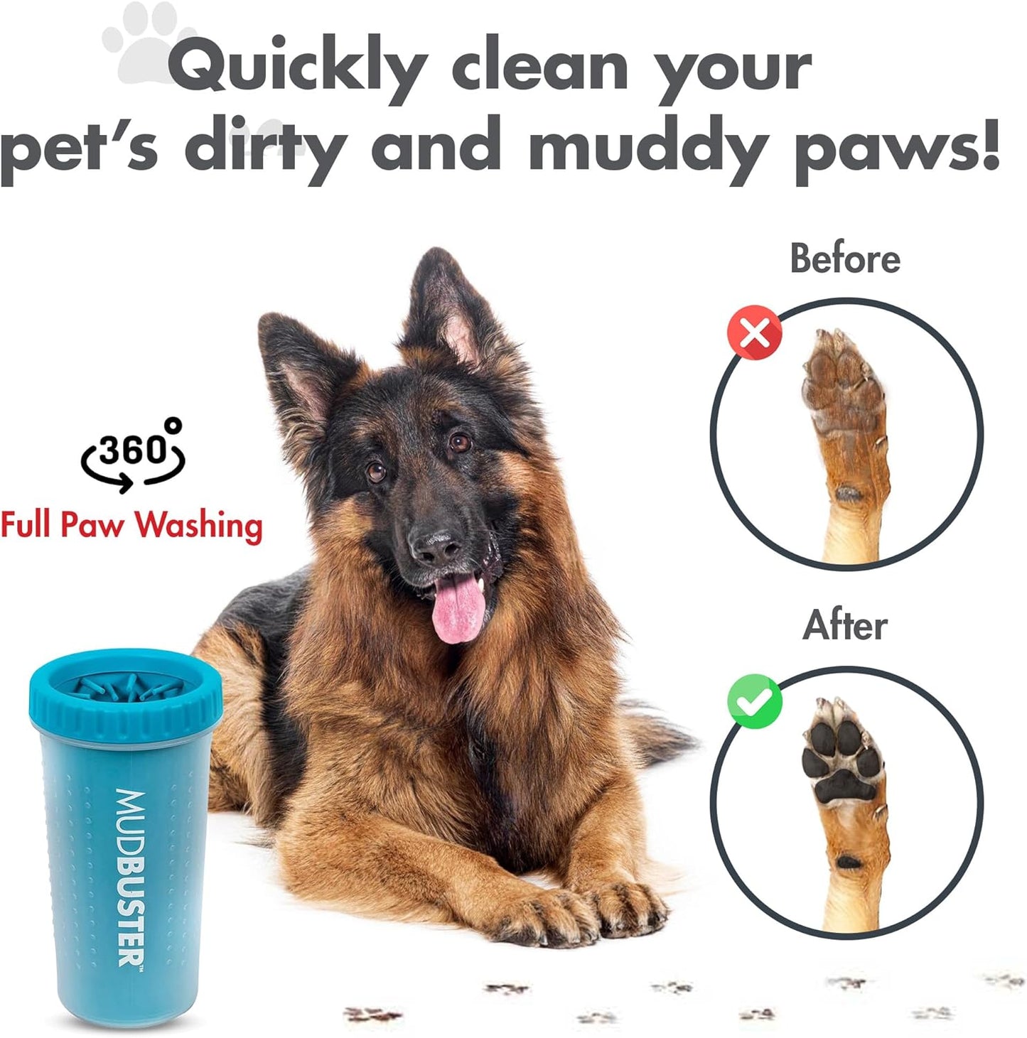 Dexas Mudbuster Portable Dog Paw Cleaner, Blue Large Paw Cleaner for Dogs, Premium Quality Pet Supplies and Dog Accessories