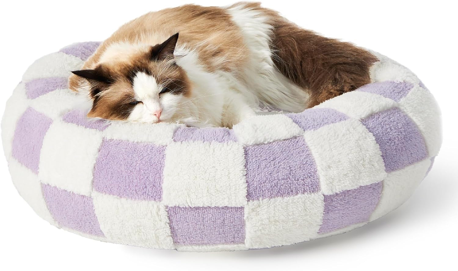 Lesure Cat Beds for Indoor Cats - round Cat Bed Donut Small Dog Bed Calming Pet Beds, Cute Modern Beds with Jacquard Shaggy Plush & anti Slip Bottom, 20 Inch, Purple