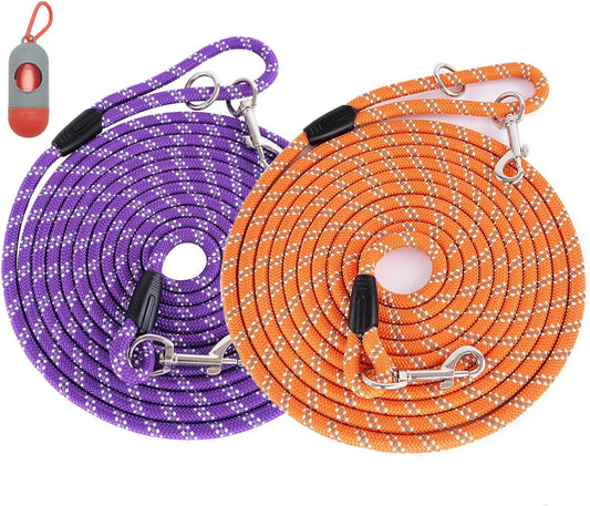 (2 Pack) Long Dog Leash for Dog Training 15FT/30FT/50FT, Dog Rope Leash with Reflective Thread for Large Medium Small Dogs, Dog Tie-Out Cable Lead for Hunting, Camping&Backyard