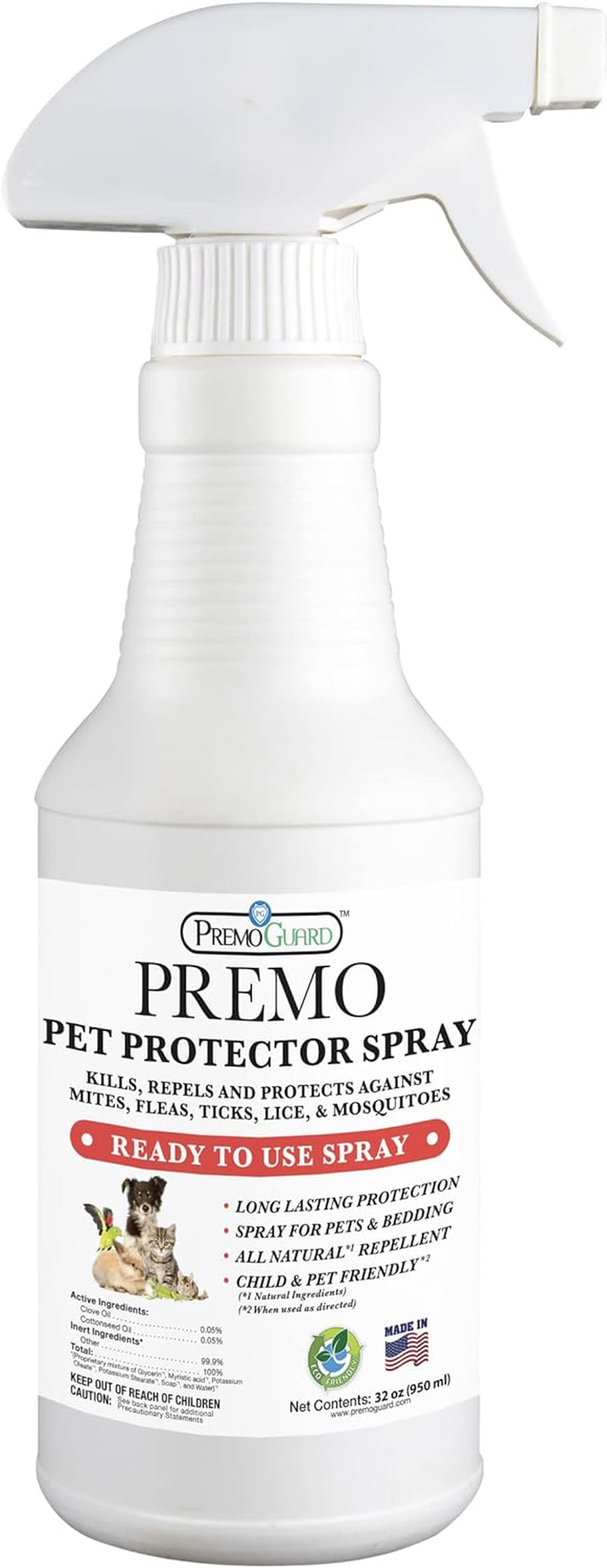 Pet Protector by Premo Guard 16 Oz – 100% Effective Mite, Flea, Tick, & Mosquito Spray for Dogs, Cats, and Pets – Best Natural Protection for Control, Prevention, & Treatment