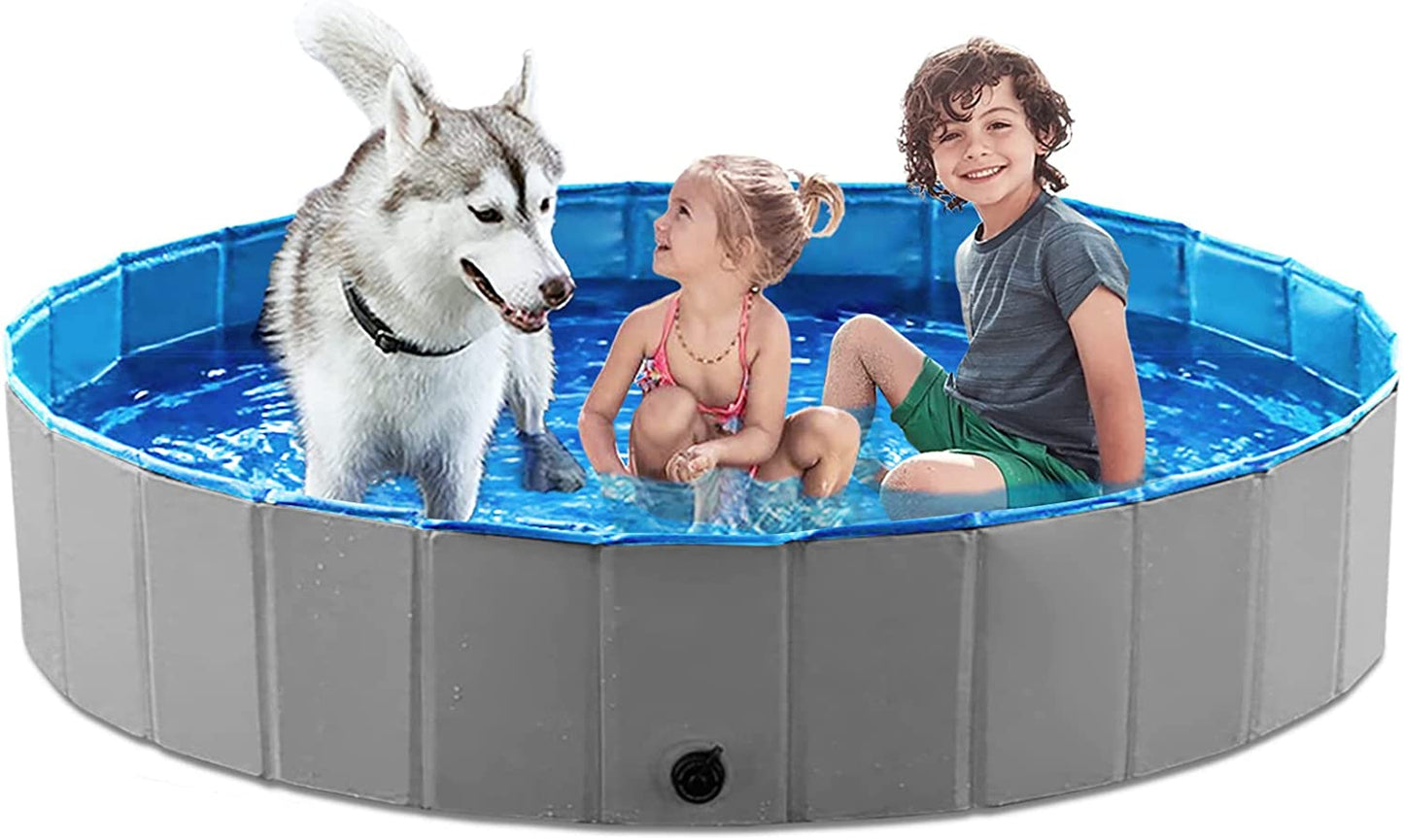 Jasonwell Foldable Dog Pet Bath Pool Collapsible Dog Pet Pool Bathing Tub Kiddie Pool Doggie Wading Pool for Puppy Small Medium Large Dogs Cats and Kids 63" Grey