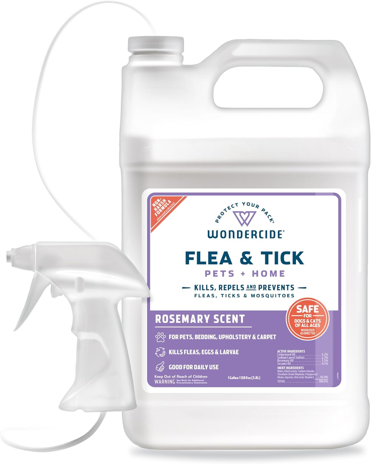 Wondercide - Flea, Tick & Mosquito Spray for Dogs, Cats, and Home - Flea and Tick Killer, Control, Prevention, Treatment - with Natural Essential Oils - Pet and Family Safe - Rosemary 128 Oz